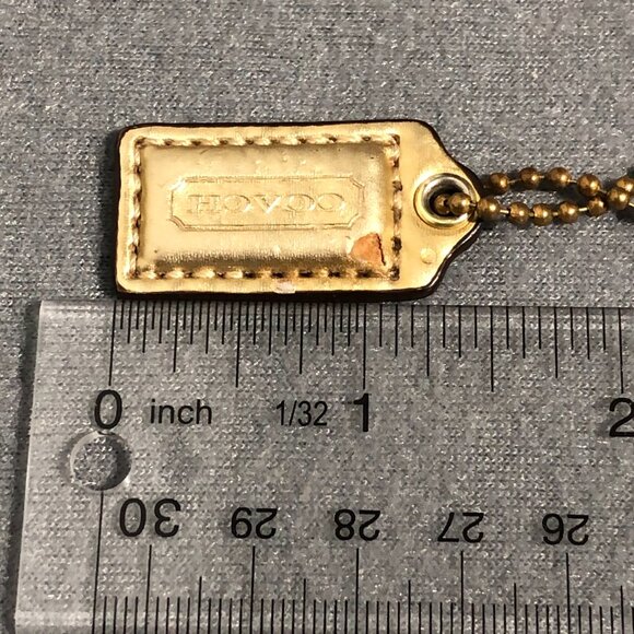 1.5" VINTAGE COACH Gold Metallic Leather Nickel Fob Bag Charm Keychain Hang Tag - Picture 5 of 5